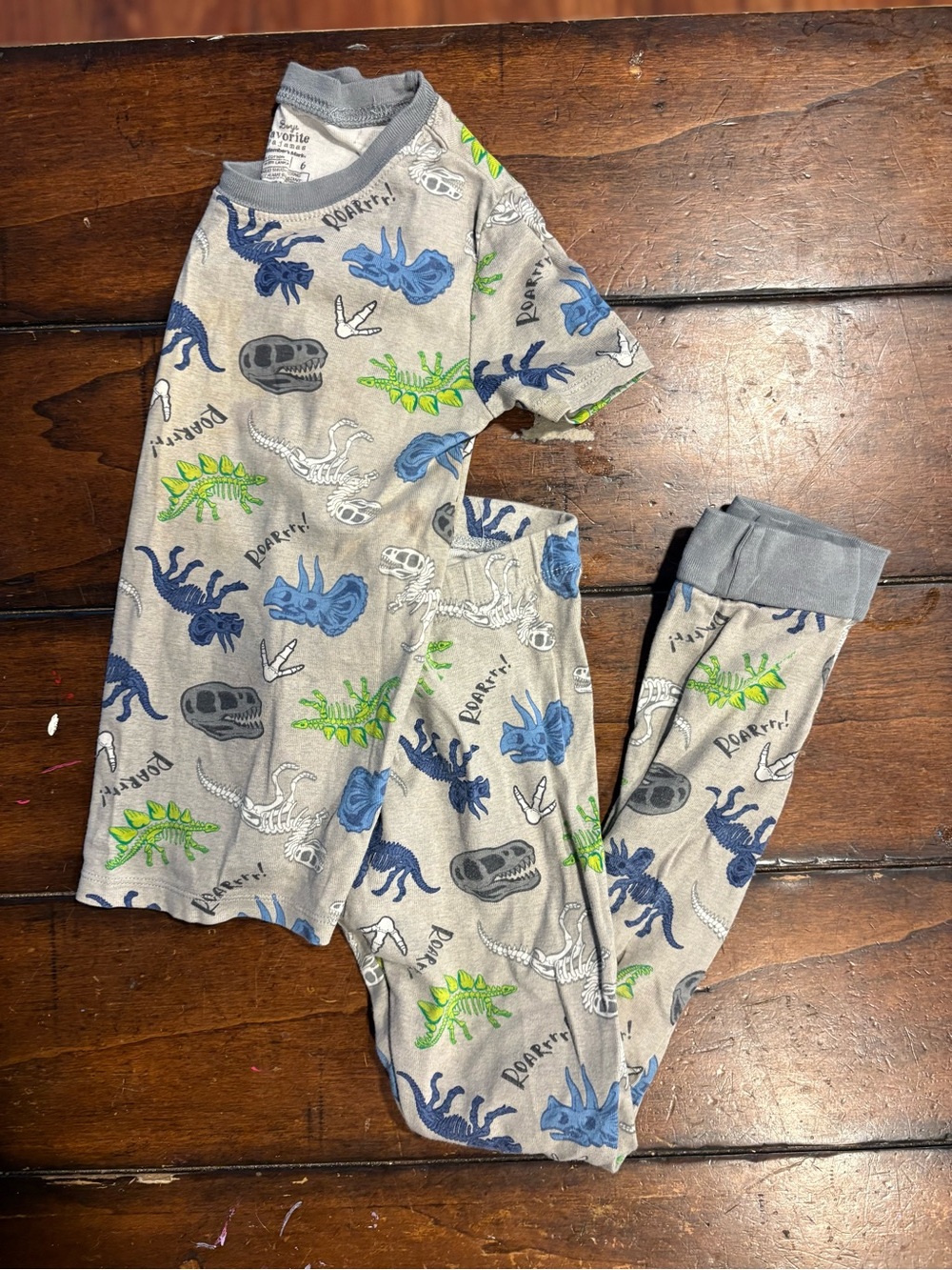 Kids Grey Dinosaur Print Pajama Set